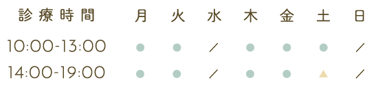 診療時間：午前 10時〜13時、午後 14時〜19時
